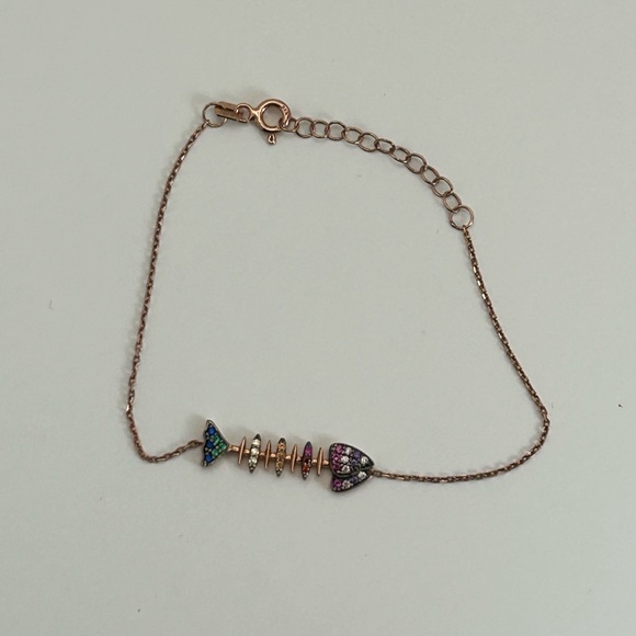 Sunkissed Sterling Silver Cubic Zirconia Fish Bracelet Rose Gold Plating 7" - Picture 5 of 12